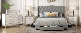 Queen 4-Piece Bedroom Set with Three Drawers, High Gloss Mirrored Nightstands and Dresser