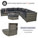 6 Piece Outdoor Conversation Set All Weather Wicker Sectional Sofa with Ottoman and Cushions and Small Trays