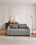 Pull Out 3 in 1 Convertible Sleeper Sofa Couch Velvet Tufted Loveseat w USB, Adjustable Backrest, Multi-Pockets