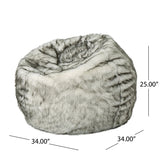 Modern Glam Faux Fur 3 Foot Bean Bag, White and Gray