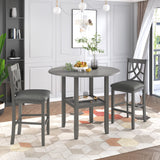Farmhouse 3 Piece Round Counter Height Kitchen Dining Table Set
