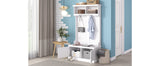 White Hall Tree with Storage Shoe Bench for Entryway and Hallway