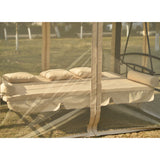 Beige Outdoor Gazebo with Convertible Swing Bench, Double Roof Soft Canopy