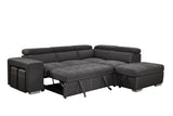 Grey Sectional Sofa with Adjustable Headrest, Sleeper Sectional Pull Out Couch
