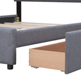 Queen Upholstered Platform Bed with Classic Headboard and 4 Drawers