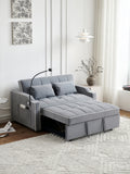 Pull Out 3 in 1 Convertible Sleeper Sofa Couch Velvet Tufted Loveseat w USB, Adjustable Backrest, Multi-Pockets