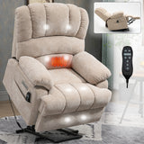 High Back Large Size Beige Chenille Power Lift Recliner Chair with 8-Point Vibration Massage and Lumbar