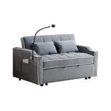 Pull Out 3 in 1 Convertible Sleeper Sofa Couch Velvet Tufted Loveseat w USB, Adjustable Backrest, Multi-Pockets