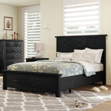 Rustic Farmhouse Style 3 Pieces Bedroom Sets Blackwash Queen Bed with 2 Drawers, Nightstand and Dresser, Coffee