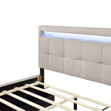 Queen Size Upholstered Platform Bed with LED Frame and 4 Drawers, Linen Fabric
