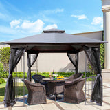 Grey 10x10 Outdoor Patio Gazebo Canopy Tent With Ventilated Double Roof And Mosquito net