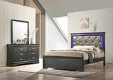 Queen 5 Pc Tufted Upholstery LED Bedroom set