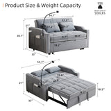 Pull Out 3 in 1 Convertible Sleeper Sofa Couch Velvet Tufted Loveseat w USB, Adjustable Backrest, Multi-Pockets