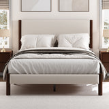 Queen 4 Piece Bedroom Set Mid Century Modern  Platform Bed with Two Nightstands and Dresser