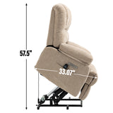 High Back Large Size Beige Chenille Power Lift Recliner Chair with 8-Point Vibration Massage and Lumbar