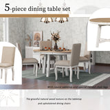 5-Piece Farmhouse Dining Table Set Wood Round Extendable Dining Table