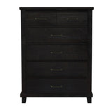 Rustic Farmhouse Style 6 Pieces Bedroom Sets Blackwash Queen Bed with 2 Drawers, Nightstand*2, Chest, Dresser and Mirror, Coffee