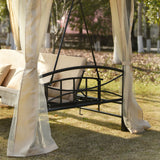Beige Outdoor Gazebo with Convertible Swing Bench, Double Roof Soft Canopy