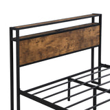 Queen Size  Metal Platform Bed Frame with Wooden Headboard and Footboard