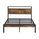 Queen Size  Metal Platform Bed Frame with Wooden Headboard and Footboard