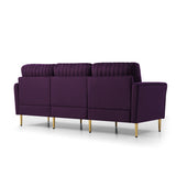 Modern Large Velvet Fabric L-Shape Chaise Lounge Couch Sectional Sofa Eggplant