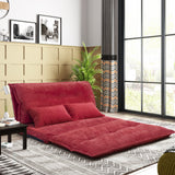 Red Adjustable Folding Futon Sofa with Two Pillows