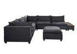 Dark Gray Fabric 7Pc Modular Sectional Sofa with Ottoman and USB Storage Console Table