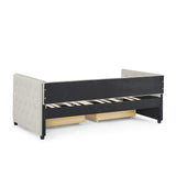 Beige Upholstered Twin Size Daybed with Two Drawers