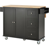Rolling Mobile Kitchen Island with Solid Wood Top