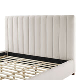 King Size Modern Design Bed Frame Upholstered Queen Bed Frame Platform with Headboard Fabric Headboard Wooden Slats Support, No Box Spring Needed,Mattress Foundation,White