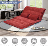 Red Adjustable Folding Futon Sofa with Two Pillows