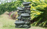 Grey Indoor Outdoor Stone Water Fountain, 4-Tier Polyresin Cascading Rock Bowl Freestanding Fountain with LED Light
