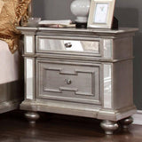 Nightstand Silver Solid Wood Mirror Panel Accents