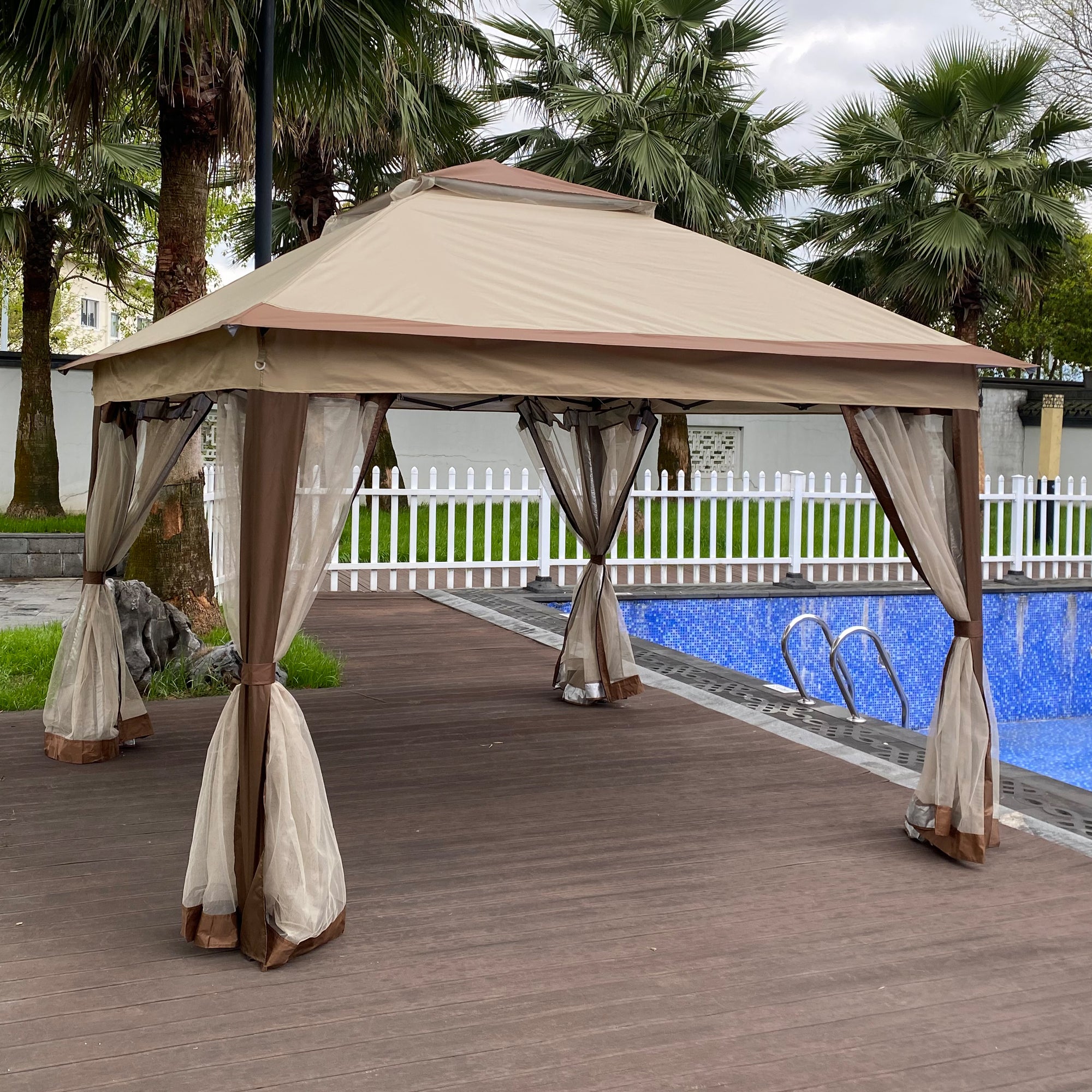 Coffee Outdoor 11' x 11' Pop Up Gazebo Canopy With Removable Zipper Netting