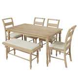 6-peice Dining Set with Turned Legs, Kitchen Table Set with Upholstered Dining Chairs