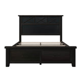 Rustic Farmhouse Style 6 Pieces Bedroom Sets Blackwash Queen Bed with 2 Drawers, Nightstand*2, Chest, Dresser and Mirror, Coffee
