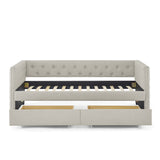 Beige Upholstered Twin Size Daybed with Two Drawers