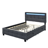 Queen Size Upholstered Platform Bed with LED Frame and 4 Drawers, Linen Fabric