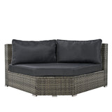 6 Piece Outdoor Conversation Set All Weather Wicker Sectional Sofa with Ottoman and Cushions and Small Trays