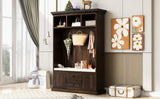 Hall Tree Cabinet with 3 Hooks, Coat Hanger, Entryway Bench, Storage Bench