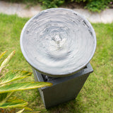 Gray Polyresin Gray Zen Bowl Water Fountain, Outdoor Bird Feeder /Bath Fountains, Relaxing Water Feature for Garden Lawn Backyard Porch