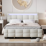 Queen Size Upholstered Platform Bed with LED Frame and 4 Drawers, Linen Fabric
