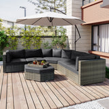 6 Piece Outdoor Conversation Set All Weather Wicker Sectional Sofa with Ottoman and Cushions and Small Trays