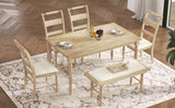 6-peice Dining Set with Turned Legs, Kitchen Table Set with Upholstered Dining Chairs