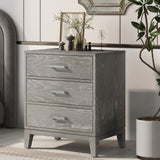 Modern Concise Style Gray Wood Grain Three-Drawer Nightstand