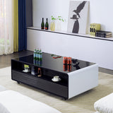 Smart Table Fridge, Multifunctional Coffee Table, Tempered Glass Table Top and Back Storage