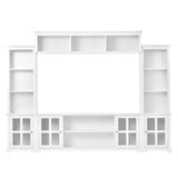 Minimalism Style Entertainment Wall Unit with Bridge, Modern TV Console Table for TVs Up to 70", Multifunctional TV Stand with Tempered Glass Door