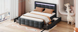 Queen Size Upholstered Platform Bed with LED Frame and 4 Drawers, Linen Fabric