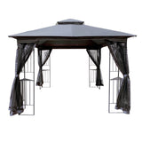Grey 10x10 Outdoor Patio Gazebo Canopy Tent With Ventilated Double Roof And Mosquito net