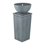 Gray Polyresin Gray Zen Bowl Water Fountain, Outdoor Bird Feeder /Bath Fountains, Relaxing Water Feature for Garden Lawn Backyard Porch